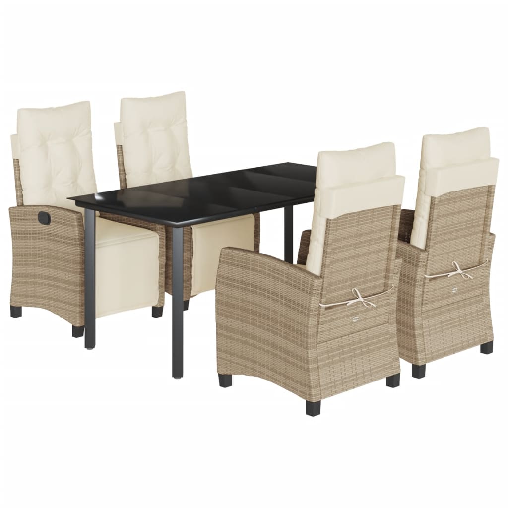 5-tlg. Garten-Essgruppe mit Kissen Beige Poly Rattan